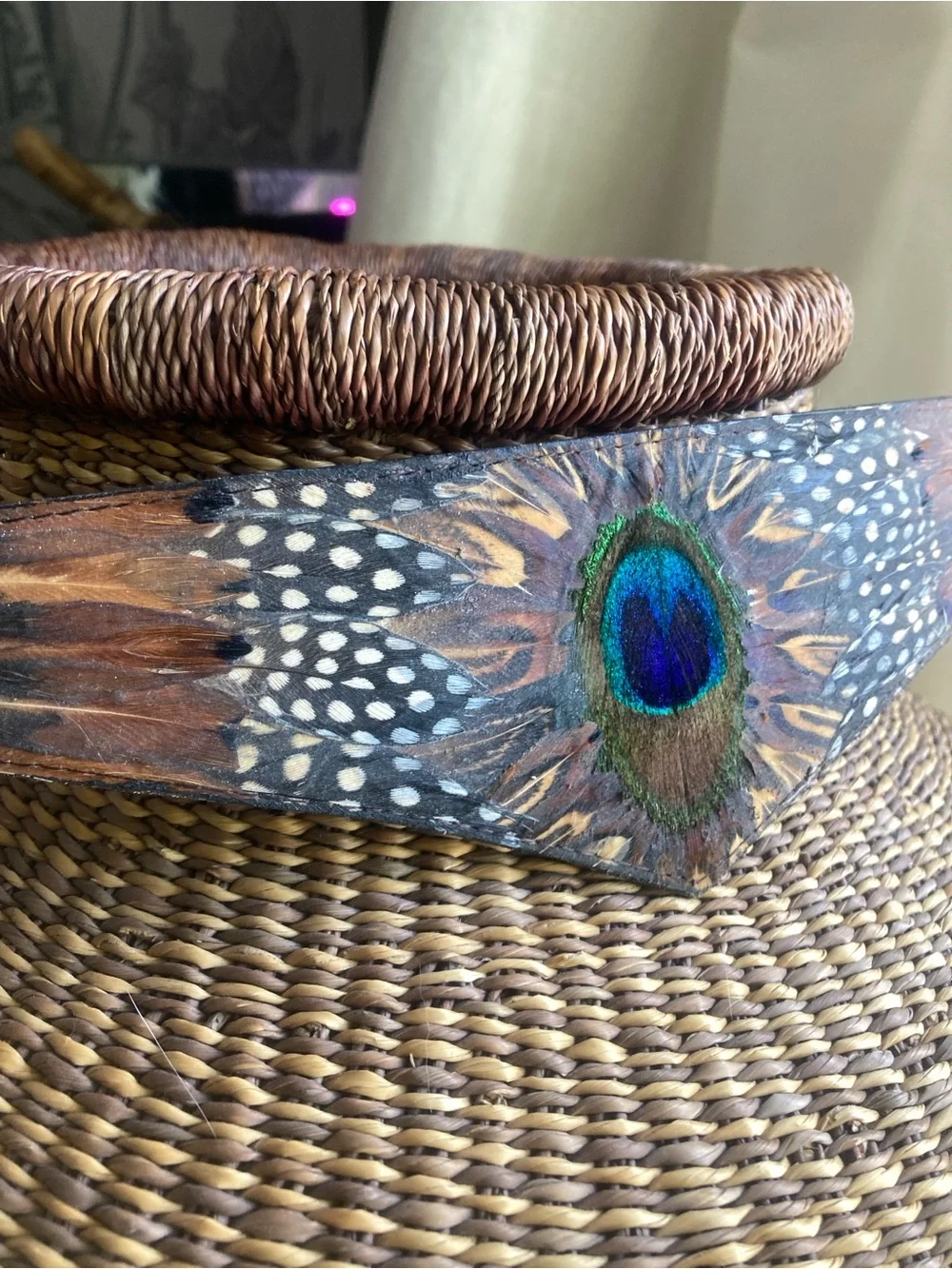 RARE Vintage Peacock Feather Two Buckle Side belt 60’s 70’s western boho corset